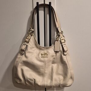 Coach Cream Leather Shoulder Hobo Purse with Gold Hardware